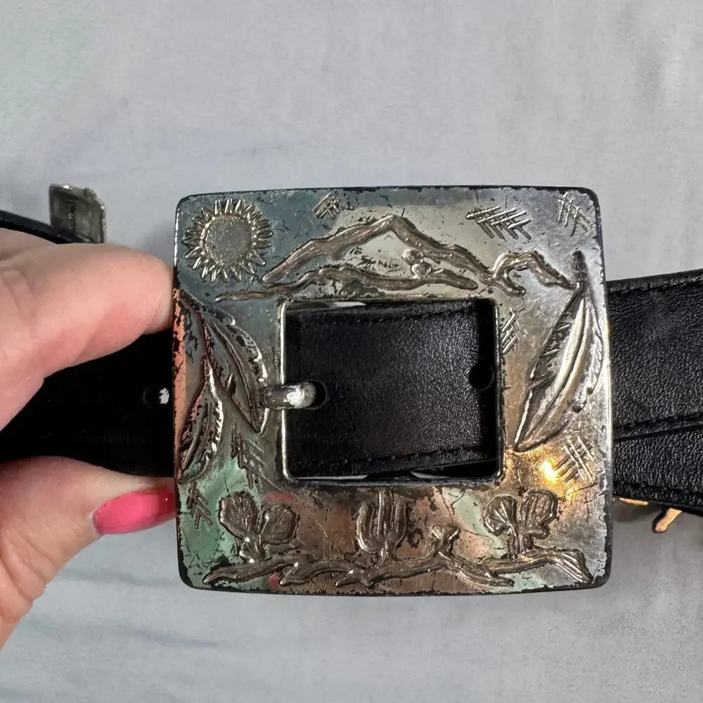 Vintage Justin 1993 Western Concho Belt Black Leather Size 30 USA Cowboy Cowgirl